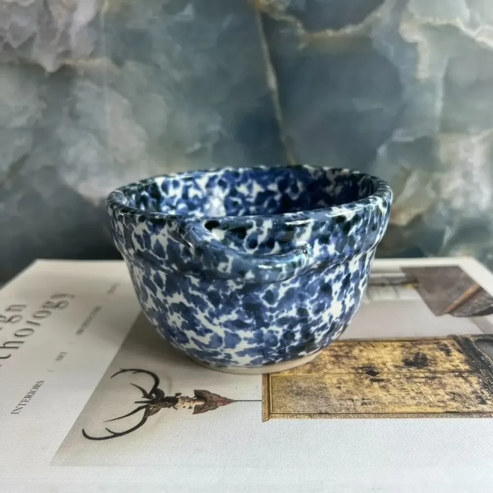 Arts North Pottery Side Dish Bowl Speckled Blue and White Design Stoneware